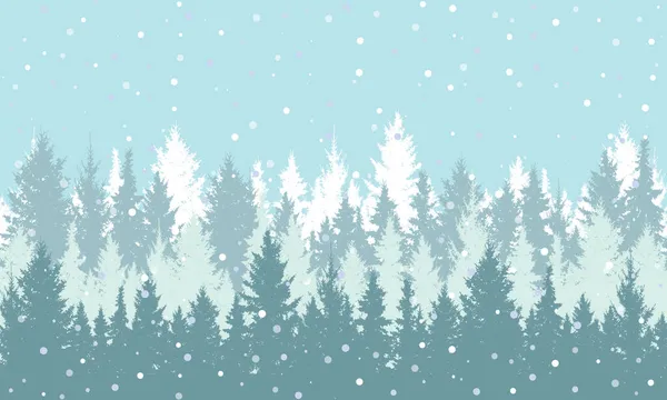 Winterwald Mit Show Hintergrund Natur Landschaft Silhouette Von Weihnachtsbäumen Vektorillustration — Stockvektor