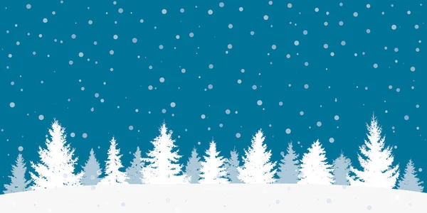 Winterwald Mit Show Der Nacht Schöne Landschaft Silhouette Von Weihnachtsbäumen — Stockvektor