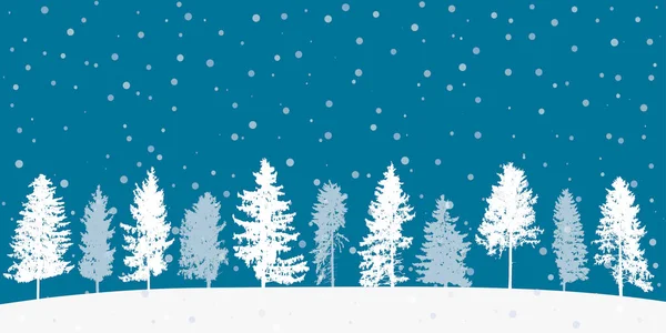 Floresta Inverno Com Show Noite Bela Paisagem Silhueta Abetos Ilustração — Vetor de Stock