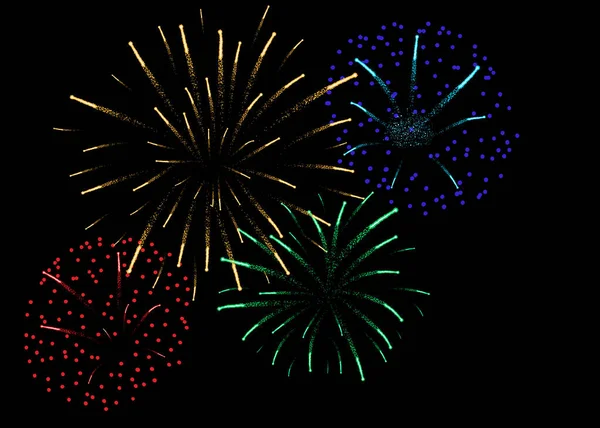 Wunderschönes Feuerwerk Mit Leuchtenden Funken Nachthimmel Vektorillustration — Stockvektor