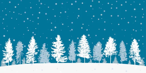 Зимовий Ліс Виставкою Вночі Прекрасний Пейзаж Силует Ялинок Векторні Ілюстрації — стоковий вектор