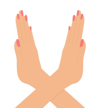 Dur tabelası, hayır diyor. Kadın eli çapraz. Vektör illüstrasyonu