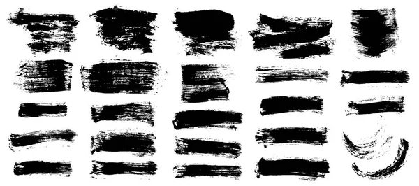 Fırça Darbeleri Siyah Boya Grunge Tasarım Elementleri Seti Vektör Illüstrasyonu — Stok Vektör