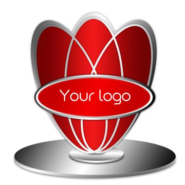 Masaya minyatür şirket logosu ya da kırmızı süsleme.