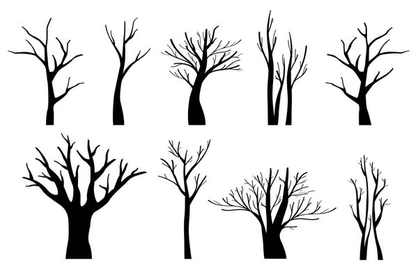 black trees silhouettes set vector illustration
