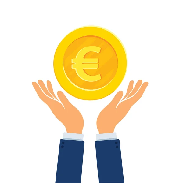 Hand Met Euro Gouden Munt Vectorillustratie — Stockvector