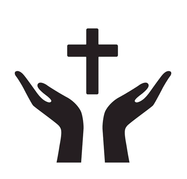 Betende Hand Die Ein Christliches Kreuz Hält Vektorillustration — Stockvektor