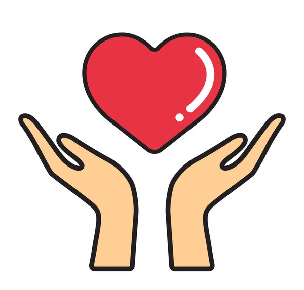 Χέρια Κρατώντας Εικονίδιο Της Καρδιάς Απλό Περίγραμμα Χέρια Κρατώντας Διάνυσμα — Διανυσματικό Αρχείο