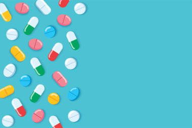 Tıbbi ilaçlar ve kapsüller eczane vektör illüstrasyonu 