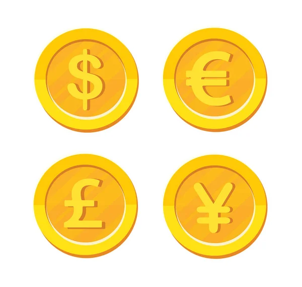 Набор Золотых Монет Основными Валютами — стоковый вектор