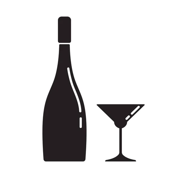 Wijn Fles Glas Vector Illustratie — Stockvector