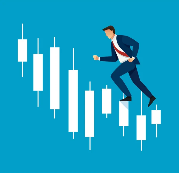 Businessman Running Financial Bar Graph Vector Illustration — Stockvektor