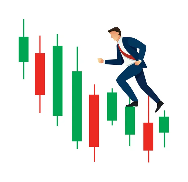 Businessman Running Financial Bar Graph Vector Illustration — Vector de stock