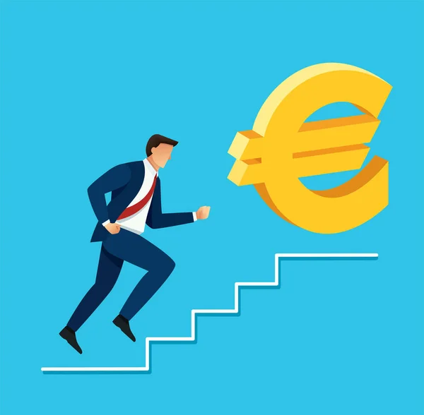 Zakenman Loopt Tot Euro Dollar Pictogram — Stockvector