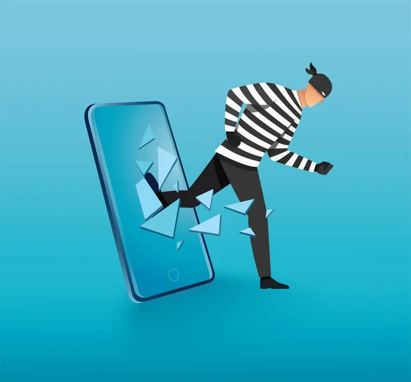 Hacker Thief Hacking Smartphone Vector Illustration — ストックベクタ