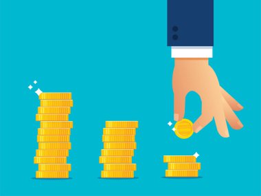 hand holding coin and stack of coins vector illustration