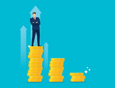 businessman stand on coin stack vector illustration