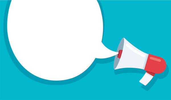 megaphone with copy space on blue background. media marketing vector illustration.