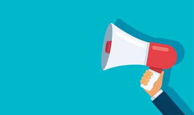 hand holding megaphone. media marketing vector illustration