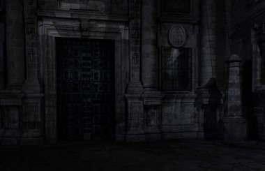 Santiago de Compostela Katedrali 'nin duvarındaki ikonik gizli Pilgrim Gölgesi, Galiçya, İspanya.