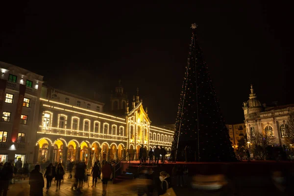 Dezembro 2021 Natal Cidade Luzes Decoração Com Uma Árvore Natal — Fotografia de Stock