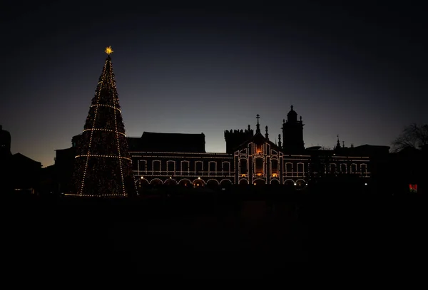 Cidade Natal Ilumina Decoração Com Uma Enorme Árvore Natal Braga — Fotografia de Stock