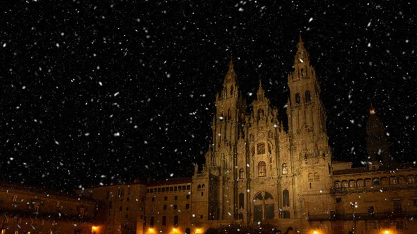 Catedral Santiago Compostela Noite Durante Véspera Natal Galiza Espanha — Fotografia de Stock