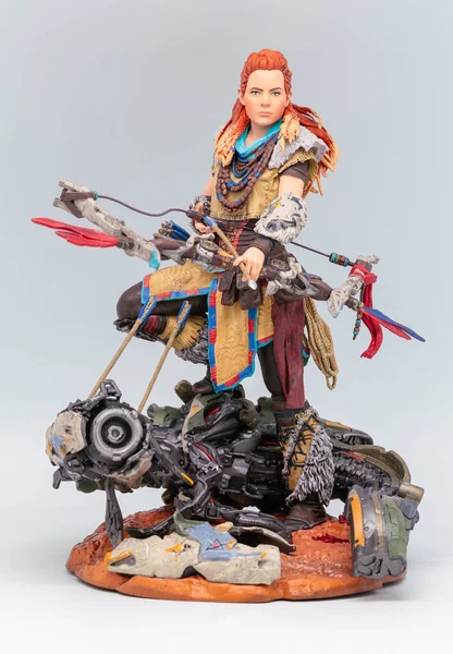 April 24,2017 in Braga: `Aloy` the Heroine of the Guerrilla Game `Horizon Zero Dawn` exclusive for Sony Playstation. Ready to take some loot. This statue is from the collectors edition of the game.