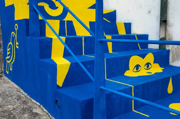 April 2022 Blue Yellow Stairs Freedom Povoa Lanhoso Braga Portugal —  Fotos de Stock