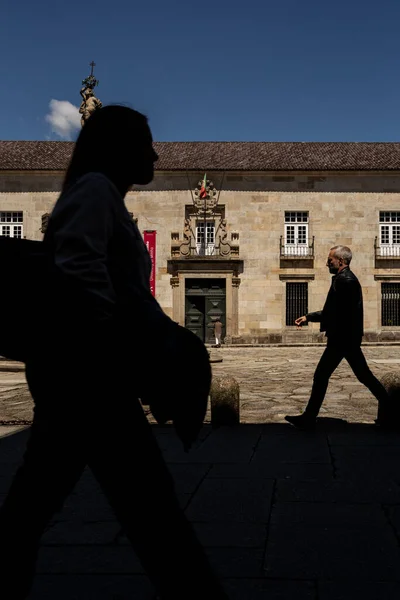 April 2022 People Silhouette Shadows Walking Largo Paco Braga Portugal — Stockfoto