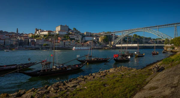 June 2022 Beautiful Cityscape Ribeira Dom Luis Bridge Wine Boats — Foto Stock