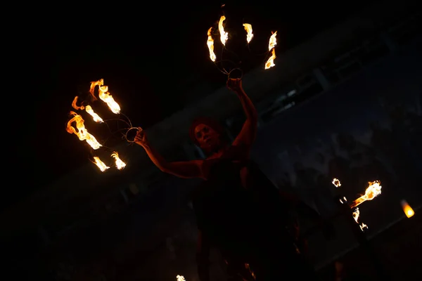 Αυγούστου 2022 Μια Νύχτα Fire Show Από Malatitsch Κατά Διάρκεια — Φωτογραφία Αρχείου