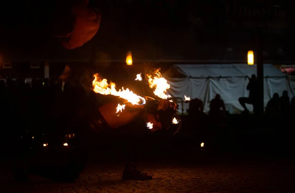 Agosto 2022 Espectáculo Nocturno Fuego Por Malatitsch Durante Festival Medieval — Foto de Stock
