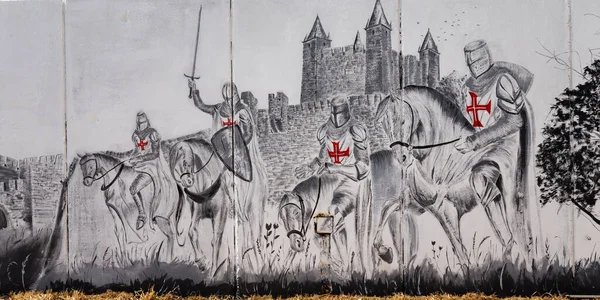 Augustus 2022 Street Art Mural Templars Ridders Tijdens Het Middeleeuwse — Stockfoto