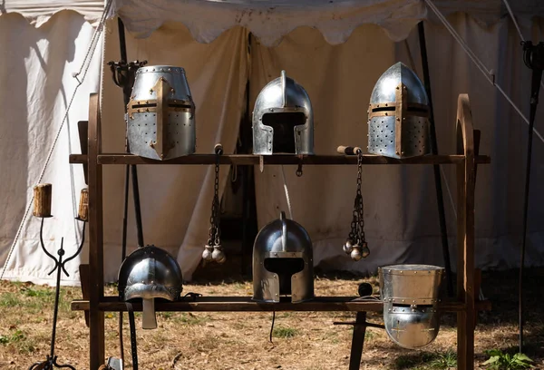 Dettagli Antico Casco Cavaliere Realizzato Acciaio Santa Maria Feira Portogallo — Foto Stock