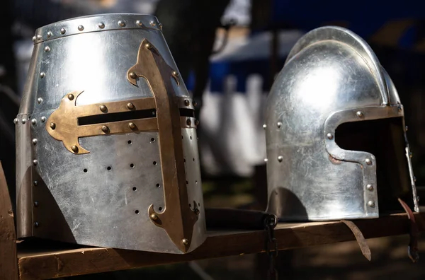 Details of an Ancient Knight Helmet, made with Steel, Santa Maria da Feira, Portugal.