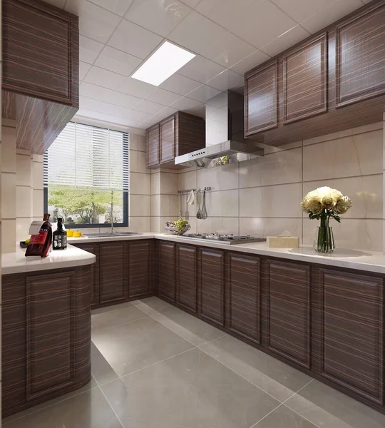 modern kitchen interior with white walls and wooden floor