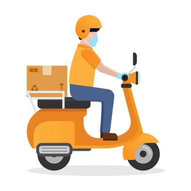 Kurye teslimat motosiklet servisi, düz tasarım vektör çizimi