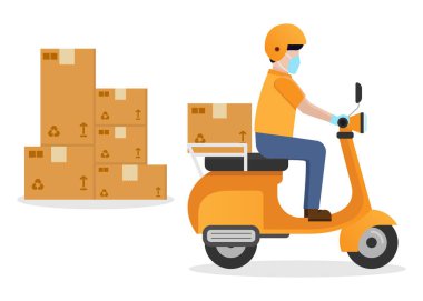 Kurye teslimat motosiklet servisi, düz tasarım vektör çizimi