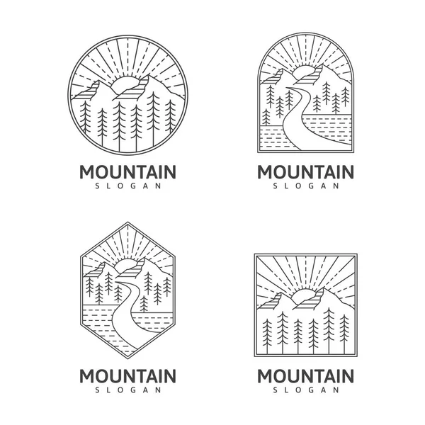 Colección Montaña Monolina Línea Arte Estilo Naturaleza Aire Libre Vector — Vector de stock