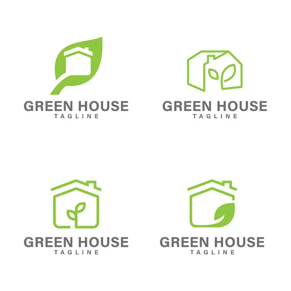 Sbírka Zelené Dům Logo Domácí List Logo Design Vektorové Šablony — Stockový vektor