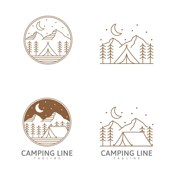 Kollektion Camping Logo Oder Illustration Linie Stil Zelt Und Berg — Stockvektor