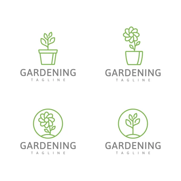 Innsamling Grønn Logo Grønn Plante Blomstervektorillustrasjon – stockvektor