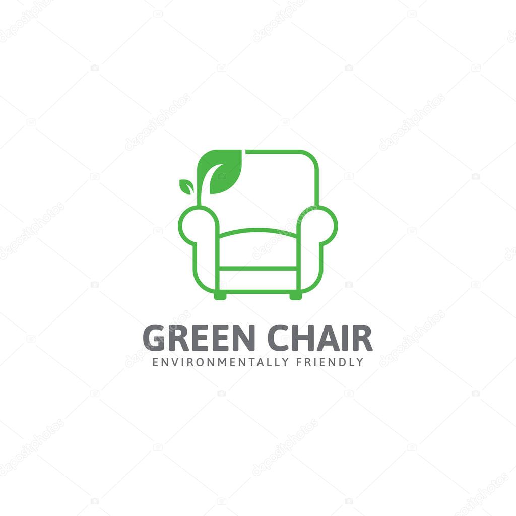 Green chair logo,chair and green tree shoots logo design vector template