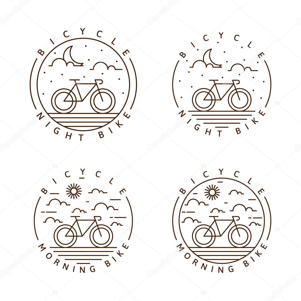 Set of night cycling and morning cycling monoline or line art style vector illustration