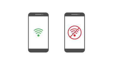 Beyaz arkaplanda akıllı telefon ve wifi bildirim simgesi vektör tasarımı