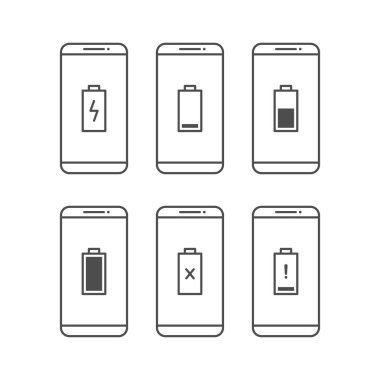 Beyaz arkaplanda akıllı telefon ve pil bildirim vektör tasarımı