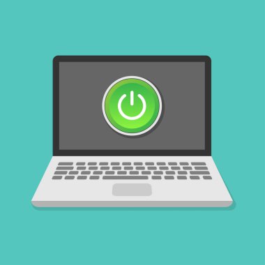 Dizüstü bilgisayar ve vektör illüstrasyonunda güç