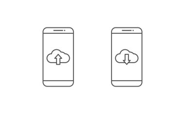 Akıllı telefon ve ikon satır vektör tasarımı, akıllı telefon ve bulut indirme simgesi indirme satırı