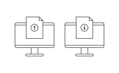 Bilgisayar ve belge indirme simgesi vektör tasarımı